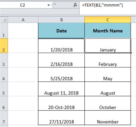 how to get month from date in excel in words