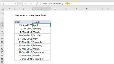 how to get month in text format from date in excel