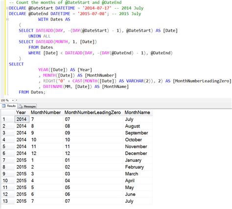 how to get month name between two dates in sql server