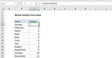 how to get month name from month number in excel
