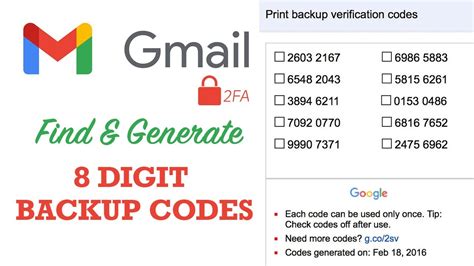 how to get my gmail 8 digit backup code