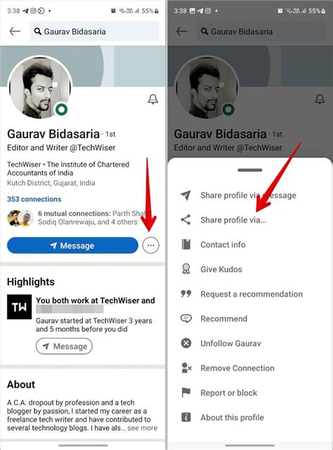 how to get my linkedin profile link from app