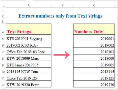 how to get number in text in excel