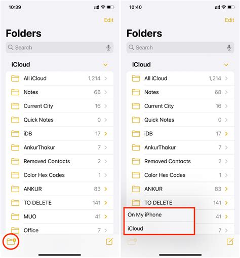 how to get off folders in notes