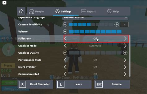 how to get off full screen roblox