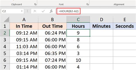 how to get only hour from time in excel