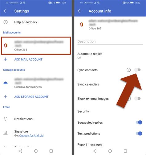 how to get outlook contacts to sync with android