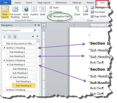 how to get page navigation in word