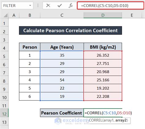 how to get pearson correlation coefficient in excel