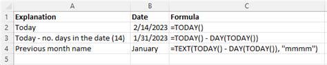how to get previous month name in excel