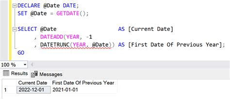 how to get previous year from current year in sql