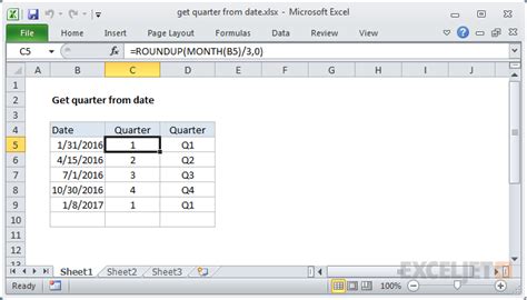 how to get quarter date in excel