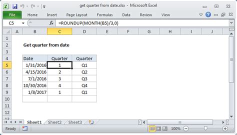 how to get quarter from week number in excel