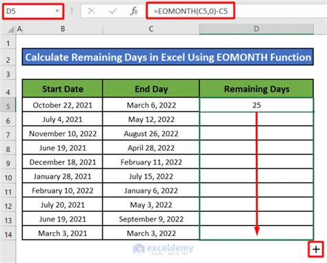 how to get remaining days from today in excel