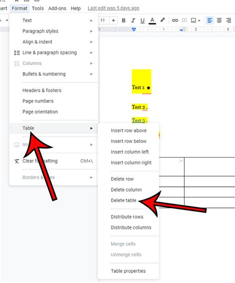 how to get rid of a table on google docs