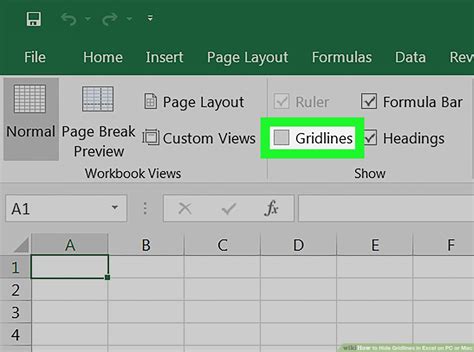 how to get rid of gridlines in excel shortcut mac