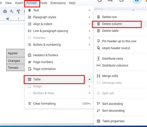 how to get rid of table format in google docs