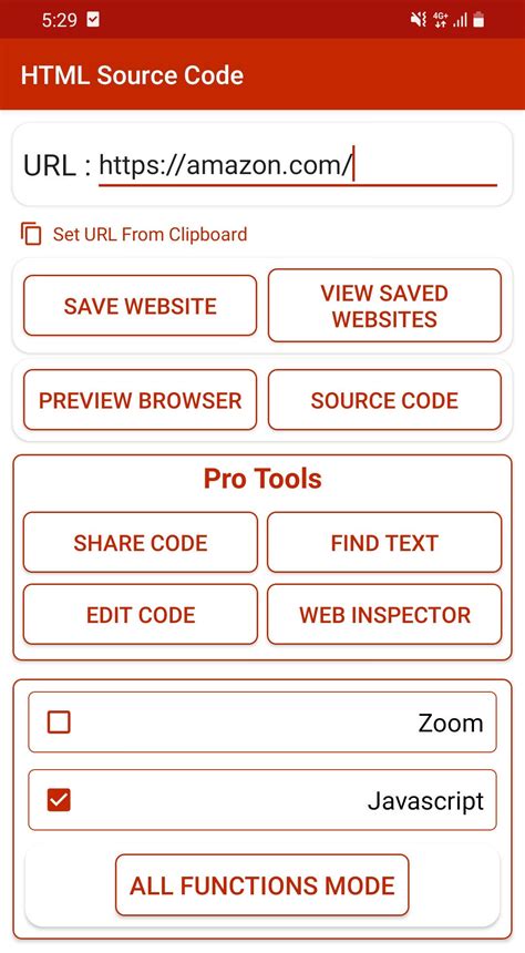 how to get source code of a website in mobile android