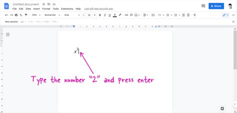 how to get squared numbers on google docs