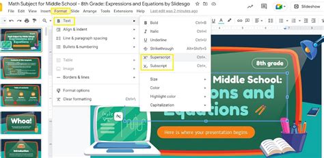 how to get subscripts on google slides