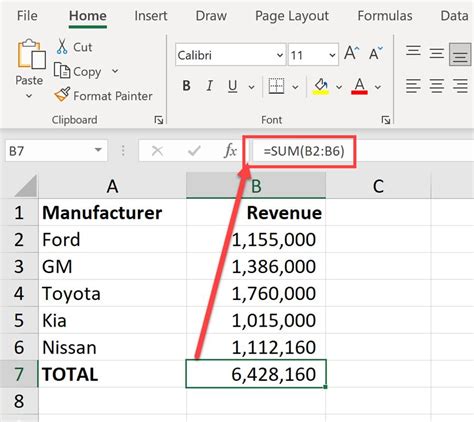 how to get sum in excel formula