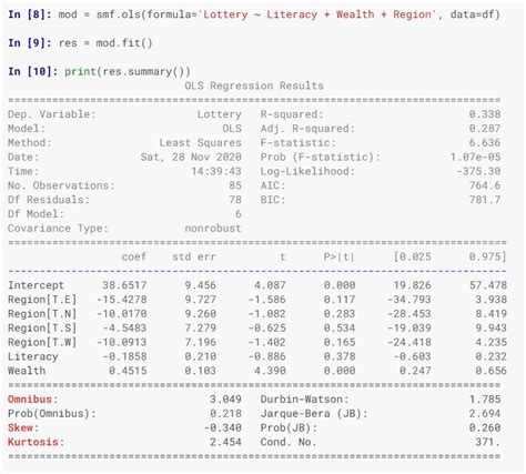 how to get summary of linear regression in python