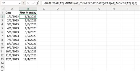 how to get the first monday of the month in excel