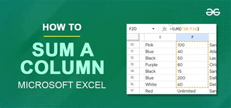 how to get the total sum of a column in excel