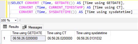 how to get time from getdate in sql server