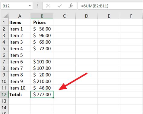 Excel Sum Formula