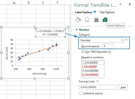 how to get trendline formula excel