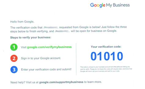 how to get verification code for google business
