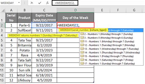 how to get week day in excel