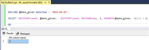 how to get week number of the month in sql server