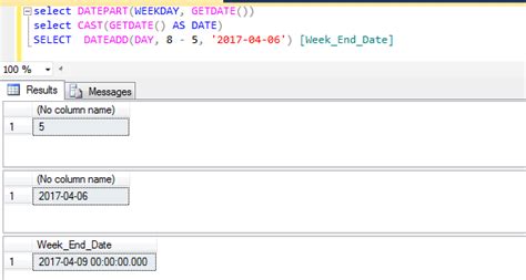 how to get week start date and end date in sql