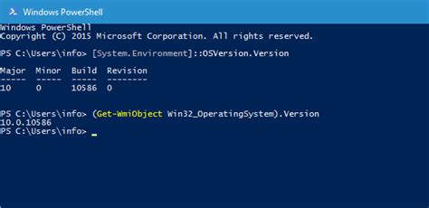 how to get windows build number powershell