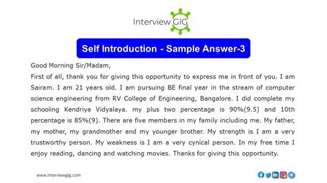 how to give introduction in interview sample answer
