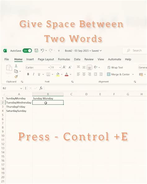 how to give space in between words in excel