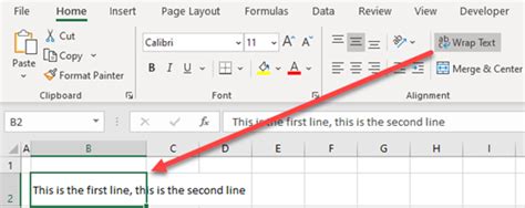 how to go down line in excel cell