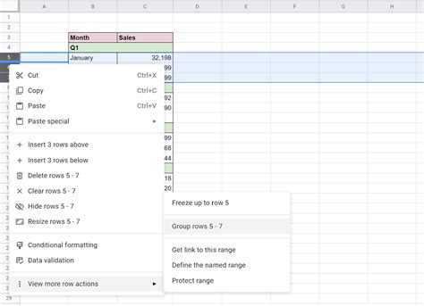 how to group rows in sheets