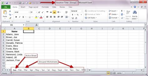 how to group sheets in excel 2010