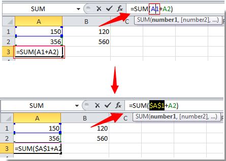 how to have a constant cell in excel formula