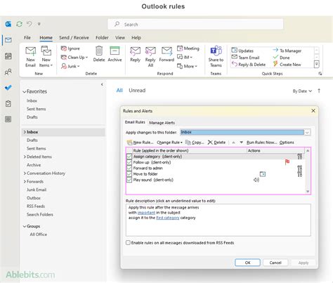 how to have outlook rules run automatically