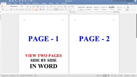how to have two pages on one page in word