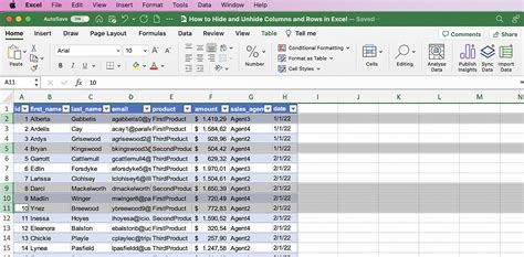 how to hide and unhide rows and columns in excel