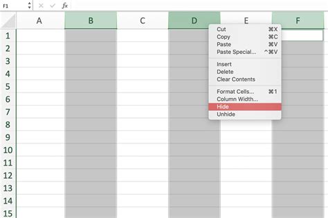 how to hide columns in excel without mouse