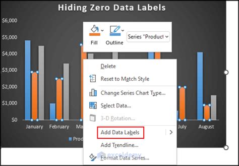 how to hide data in excel chart