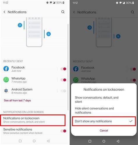 how to hide message notification in android