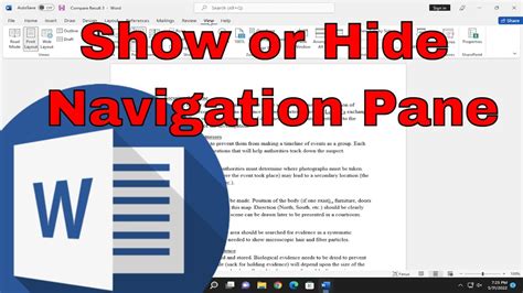 how to hide navigation pane in word