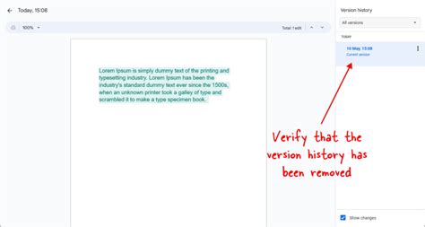 how to hide version history in docs
